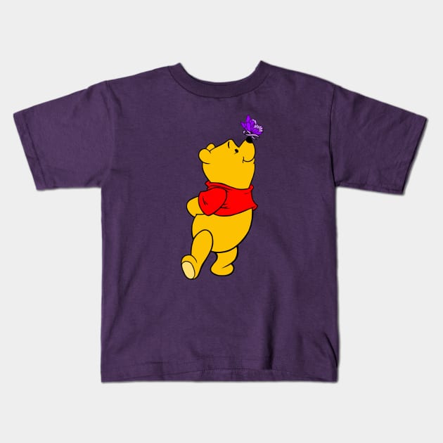 Yellow Bear with Awareness Ribbon Butterfly (Purple) Kids T-Shirt by CaitlynConnor